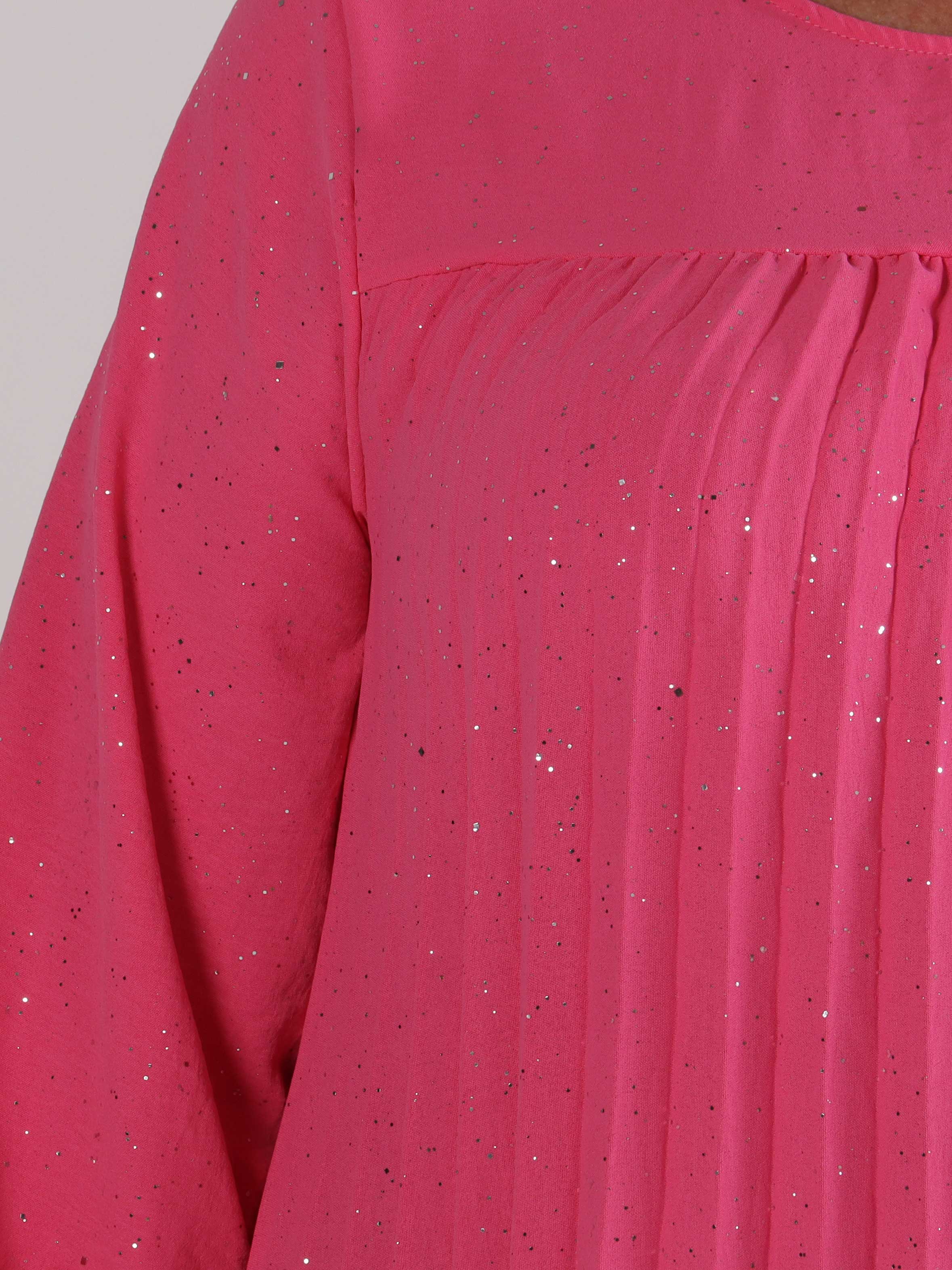 Nancy Glitter Short L/S - Plisserad plus size klänning med fickor och glitter